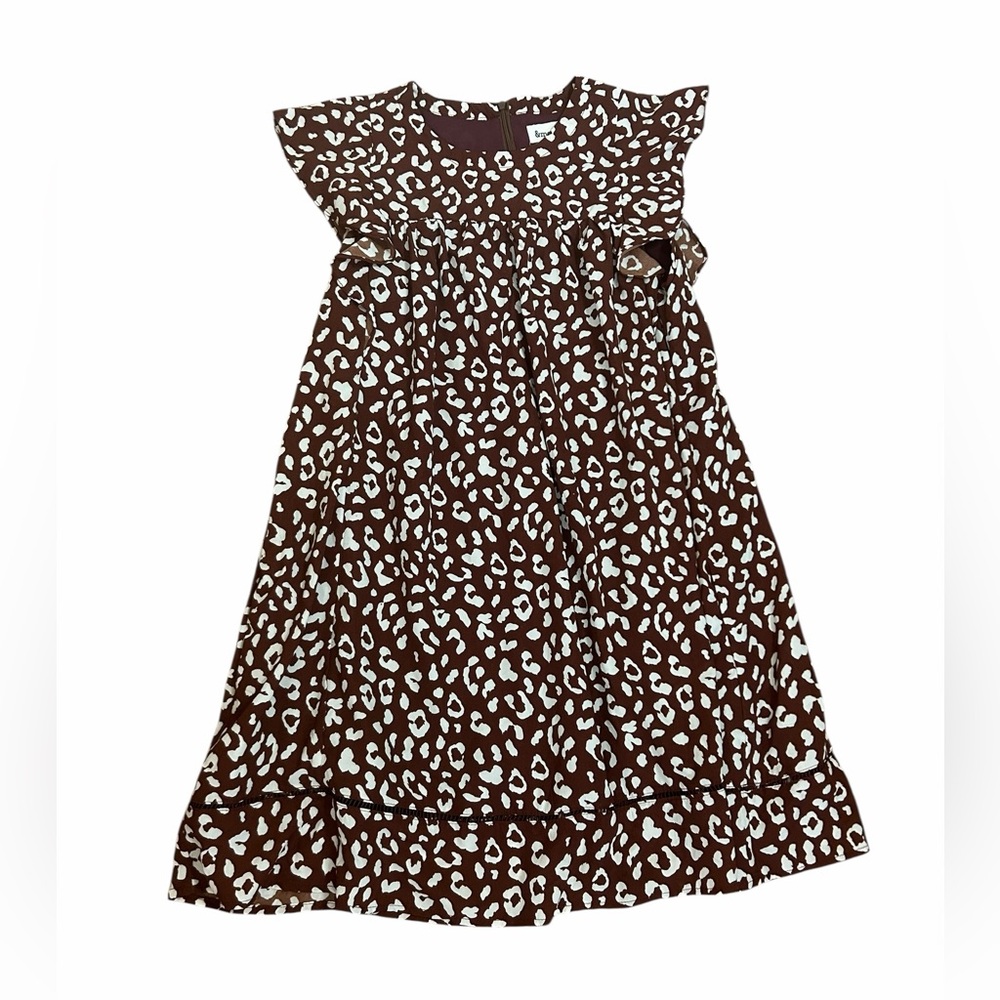 &merci Brown & White Leopard Ruffle Short Sleeve Swing Dress Women’s Sz Small - Picture 3 of 13